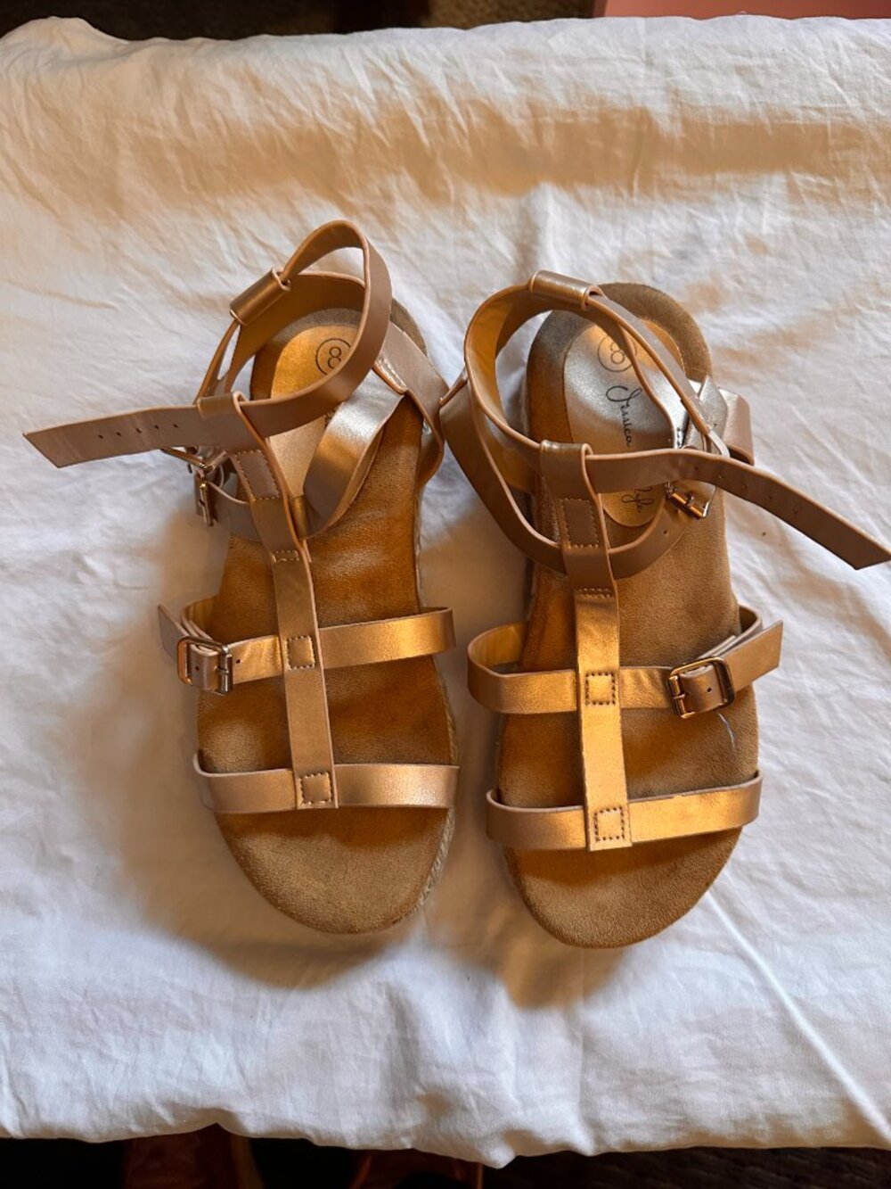 Rose Gold strappy gladiator espadrilles size 8